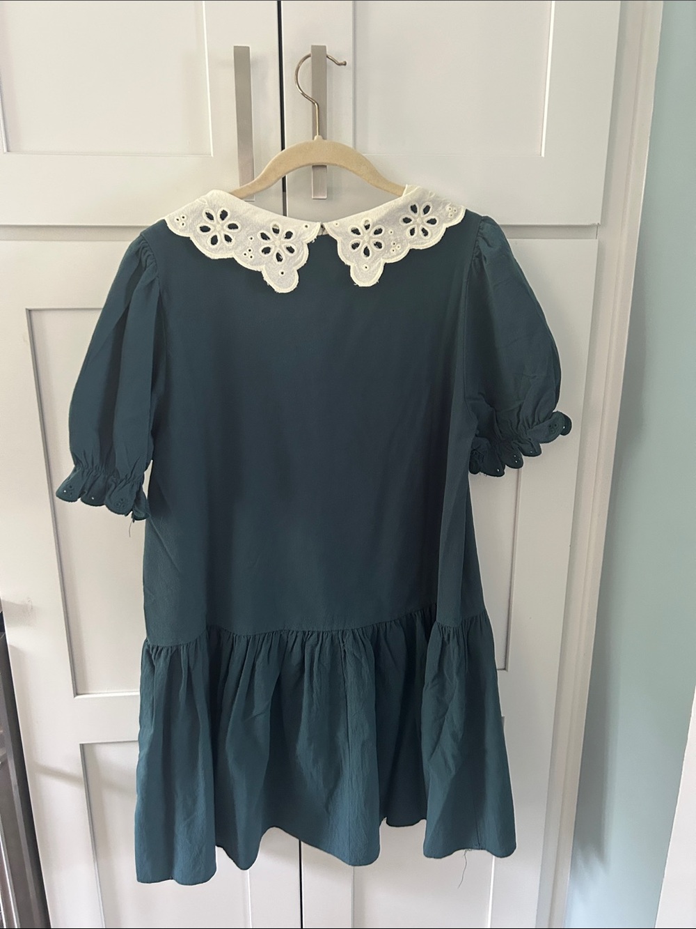 Pomander Place Teal Tunic Dress with White Eyelet Collar - Picture 4 of 5